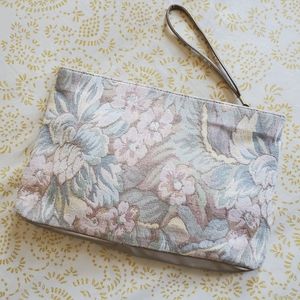 Vintage 80s Large Tapestry Pastel Floral Clutch